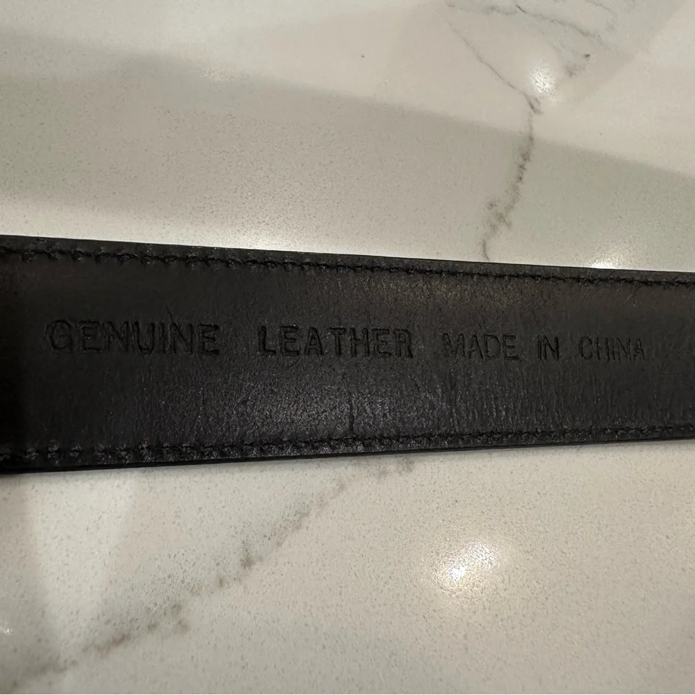 Nautica Mens Black Smooth Leather Adjustable Logo Belt Size 40 Career Business